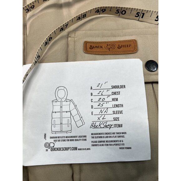 Black Sheep Mens Sleeveless Down Puffer Vest w Snaps Size XL Khaki Tan Vintage - Picture 11 of 11